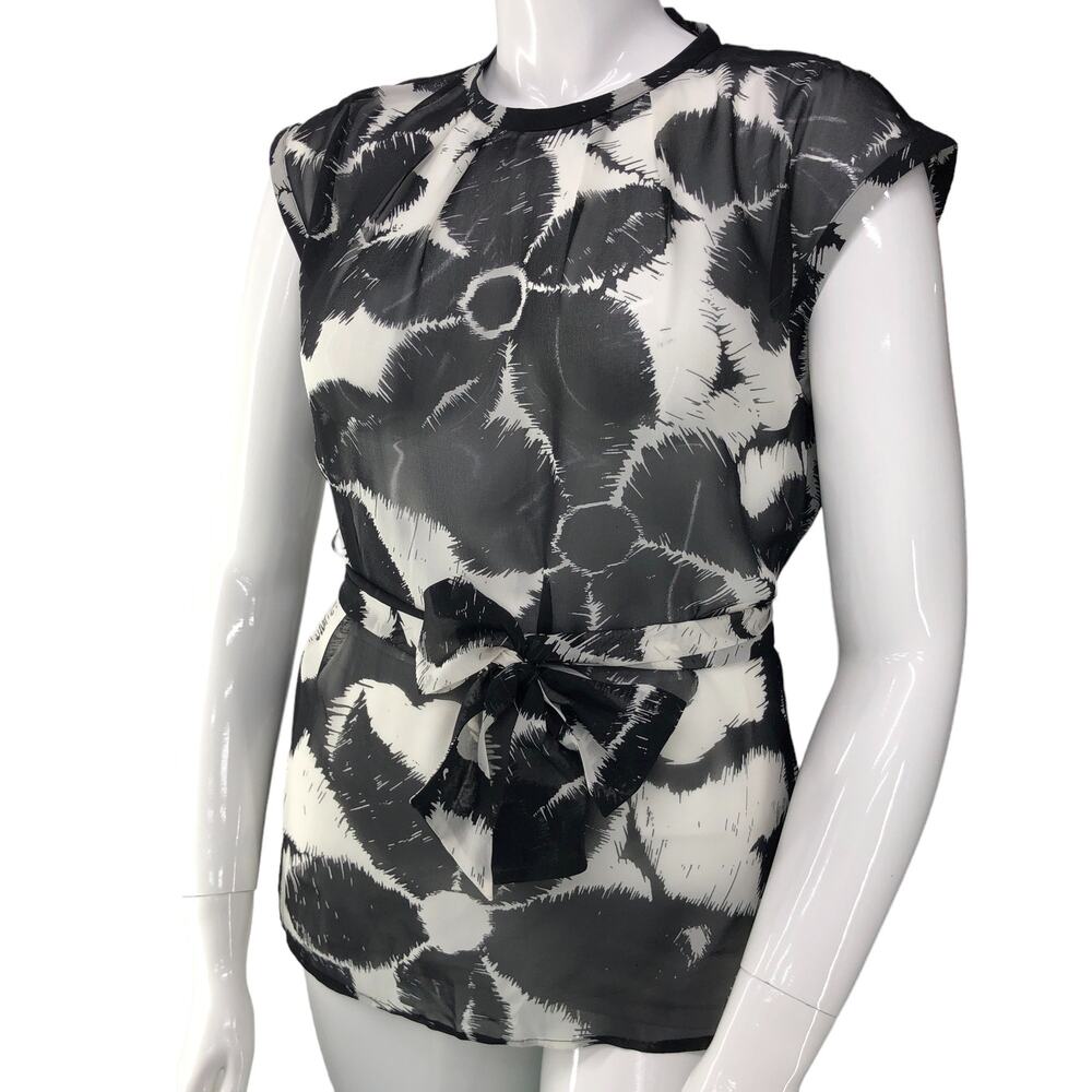 Etcetera Womens Size 12 Sheer Blouse Top Floral with Belt Tunic Length 100% Silk